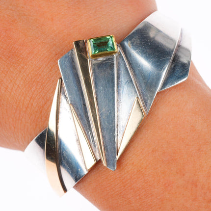 6.25" Sydney Lynch 14k gold sterling silver modernist Tourmaline cuff bracelet