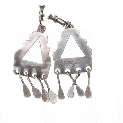 40's-50's vintage Zuni sterling silver petit point turquoise chandelier earrings