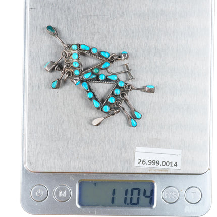 40's-50's vintage Zuni sterling silver petit point turquoise chandelier earrings