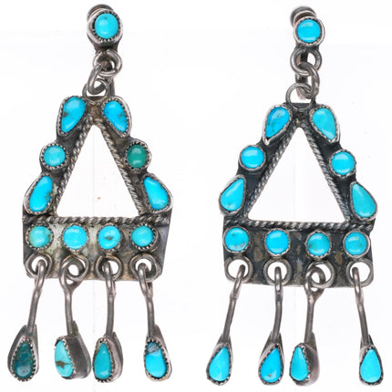 40's-50's vintage Zuni sterling silver petit point turquoise chandelier earrings