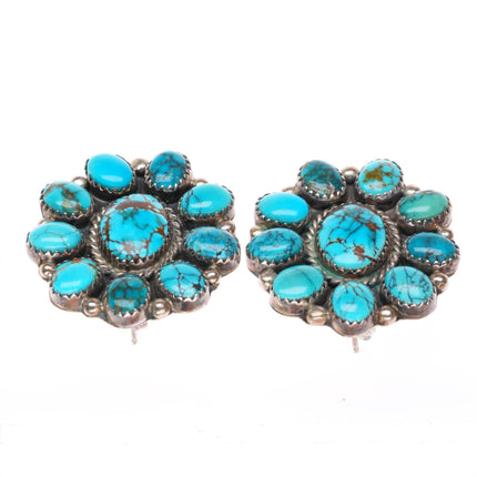 B Yazzie Navajo vintage high grade turquoise cluster earrings