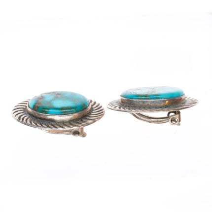 Calvin Martinez Navajo sterling silver high grade turquoise clip on earrings