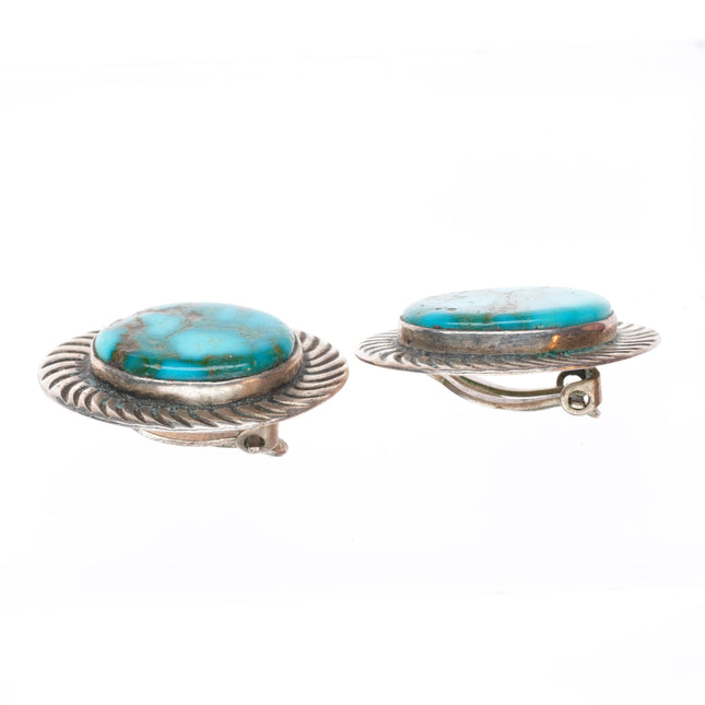 Calvin Martinez Navajo sterling silver high grade turquoise clip on earrings