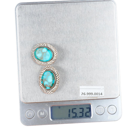 Calvin Martinez Navajo sterling silver high grade turquoise clip on earrings