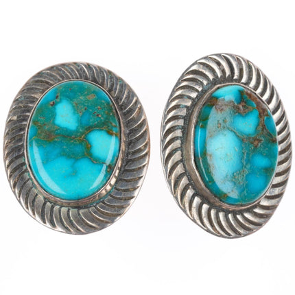 Calvin Martinez Navajo sterling silver high grade turquoise clip on earrings