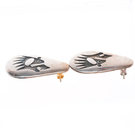 Antoinette Qumawunu Hopi overlay roaring bear earrings sterling silver