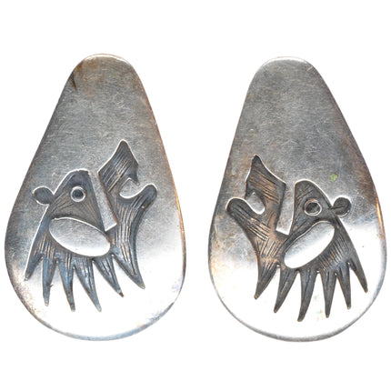 Antoinette Qumawunu Hopi overlay roaring bear earrings sterling silver