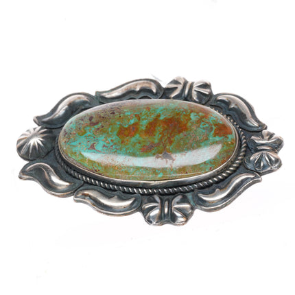 Kirk Smith Navajo sterling silver Green turquoise repousse pendant/pin brooch