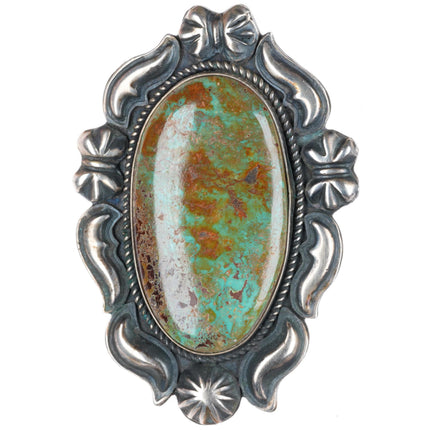 Kirk Smith Navajo sterling silver Green turquoise repousse pendant/pin brooch