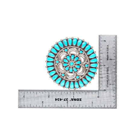 Lorraine Waatsa Zuni sterling silver turquoise cluster pendant pin/brooch