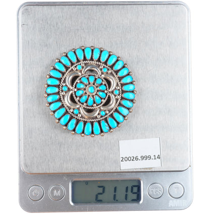 Lorraine Waatsa Zuni sterling silver turquoise cluster pendant pin/brooch