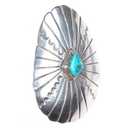 Big vintage Navajo  sterling silver stamped and chiseled pendant with turquoise