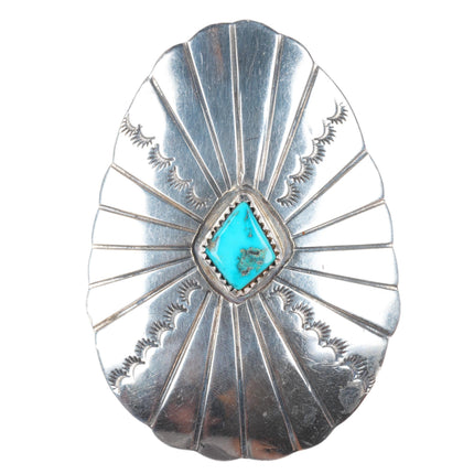 Big vintage Navajo  sterling silver stamped and chiseled pendant with turquoise