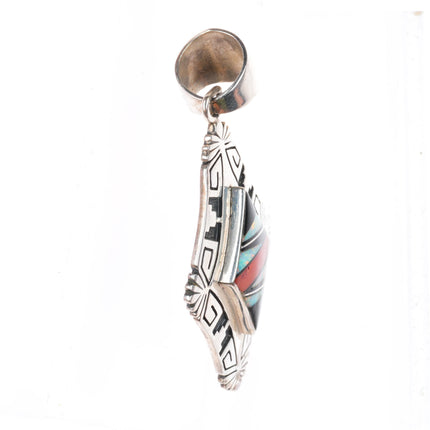 Cecil Ashley Navajo sterling silver opal, coral, onyx inlaid pendant