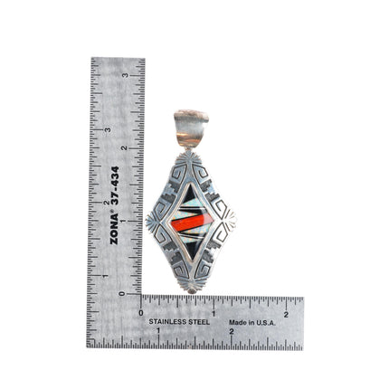 Cecil Ashley Navajo sterling silver opal, coral, onyx inlaid pendant