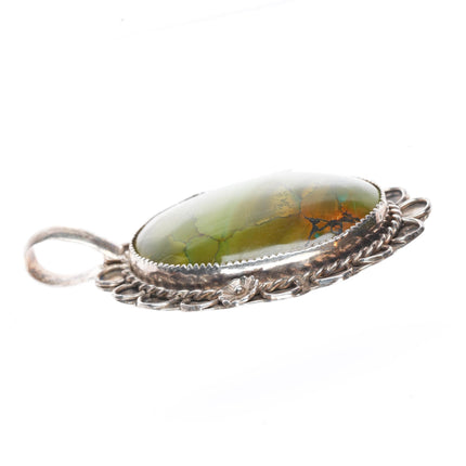 Vintage Navajo sterling silver green turquoise necklace pendant