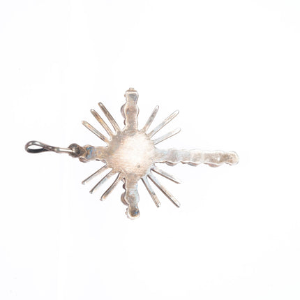 vintage Zuni sterling silver snake eye turquoise cross pendant