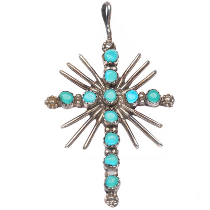 vintage Zuni sterling silver snake eye turquoise cross pendant