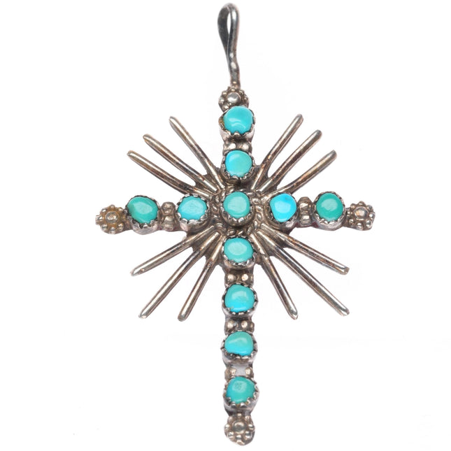 vintage Zuni sterling silver snake eye turquoise cross pendant