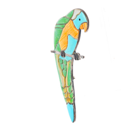 Reynetsa Leland Zuni sterling silver stone inlay parrot pendant pin/brooch