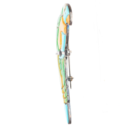 Reynetsa Leland Zuni sterling silver stone inlay parrot pendant pin/brooch