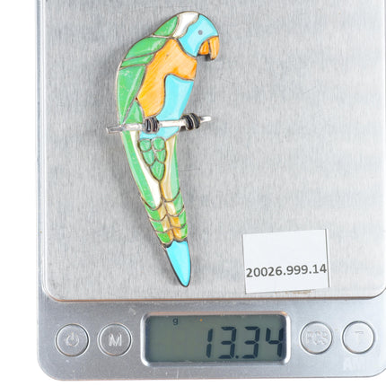 Reynetsa Leland Zuni sterling silver stone inlay parrot pendant pin/brooch