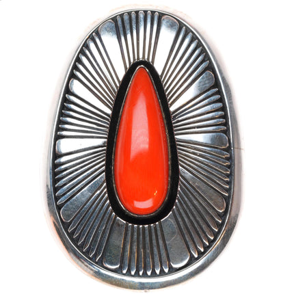 Herman Vandever Navajo sterling silver high grade coral pendant - Pin/brooch