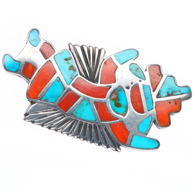 vintage Zuni sterling silver high grade turquoise/coral rainbow man pin/brooch