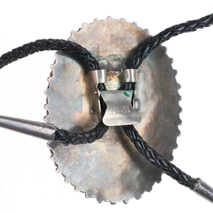 Big vintage Zuni natural turquoise cluster sterling silver bolo tie fancy tips
