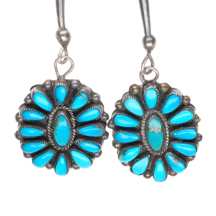 Big vintage Zuni natural turquoise cluster sterling silver bolo tie fancy tips