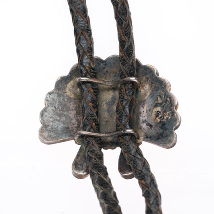 c1950 vintage Zuni sterling silver sunface "Indian Chief" inlay bolo tie