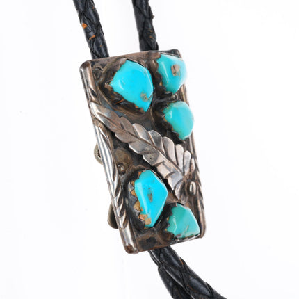c1970 Vance Cheama Zuni sterling silver turquoise bolo tie