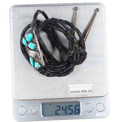 c1970 Vance Cheama Zuni sterling silver turquoise bolo tie