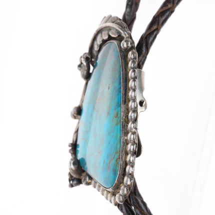 Vintage Navajo sterling silver bolo tie with nice large turquoise