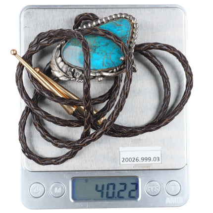 Vintage Navajo sterling silver bolo tie with nice large turquoise