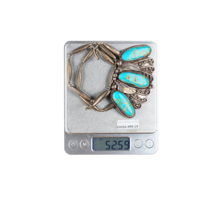 20" vintage Navajo sterling silver waterweb turquoise bib necklace