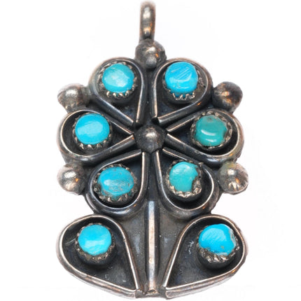 Vintage Zuni sterling silver snake eye turquoise flower form pendant