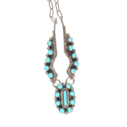 17" Vintage Zuni sterling silver snake eye turquoise necklace