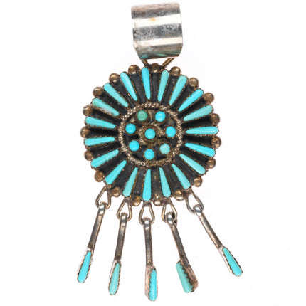 S Lahi Zuni vintage sterling silver needlepoint turquoise pendant