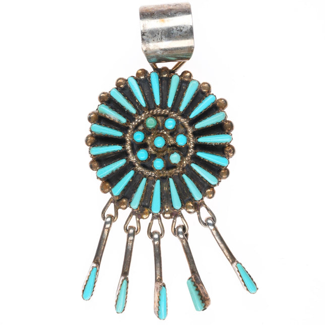 S Lahi Zuni vintage sterling silver needlepoint turquoise pendant
