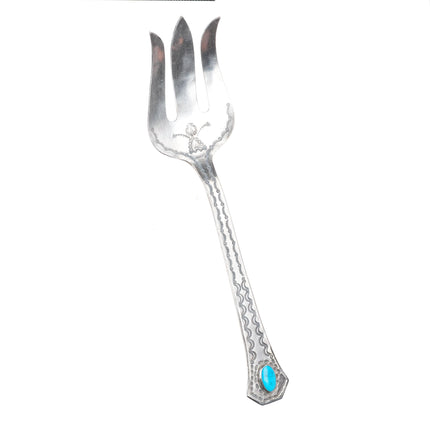 c1940's Vintage Navajo sterling silver/turquoise salad serving fork/spoon set
