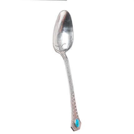 c1940's Vintage Navajo sterling silver/turquoise salad serving fork/spoon set
