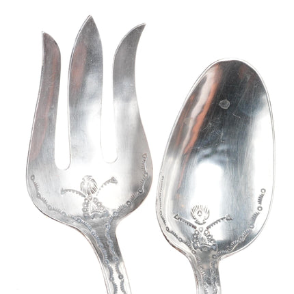 c1940's Vintage Navajo sterling silver/turquoise salad serving fork/spoon set
