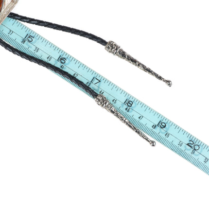 Large vintage Southwestern sterling silver stone bolo tie