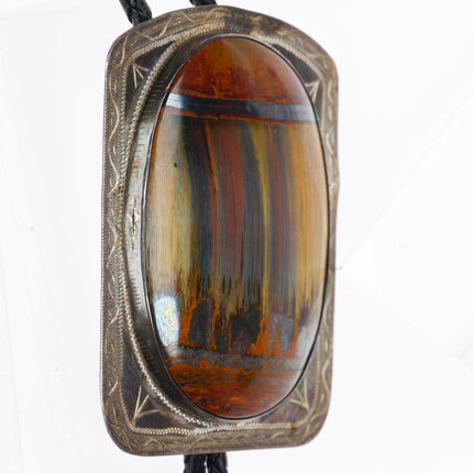 Large vintage Southwestern sterling silver stone bolo tie