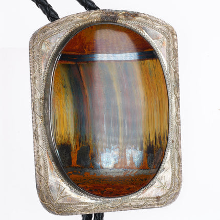 Large vintage Southwestern sterling silver stone bolo tie