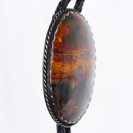 Large vintage Southwestern sterling silver Pietersite stone bolo tie