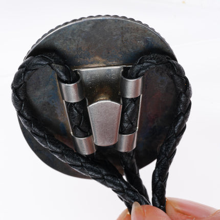 Large vintage Southwestern sterling silver Pietersite stone bolo tie