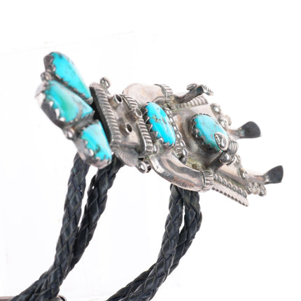 c1960 c-31 vintage Navajo sterling silver turquoise Kachina bolo tie fancy tips