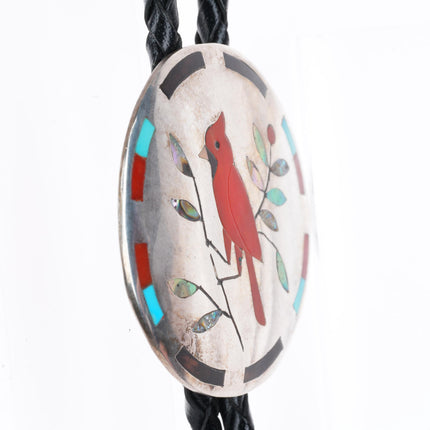 Derrick & Nichelle Edaakie Zuni sterling silver Redbird Cardinal inlay bolo tie